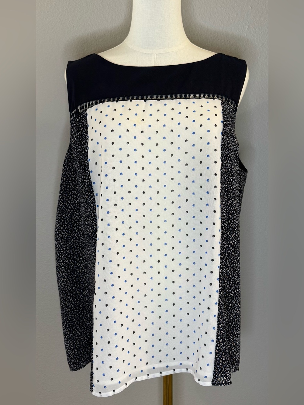 Ann Taylor Black and White Polka Dot Sleeveless Blouse